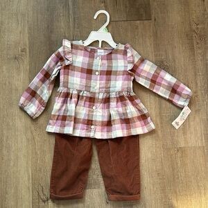 Carters baby girl outfit size 18 month brown corduroy pants and flannel shirt